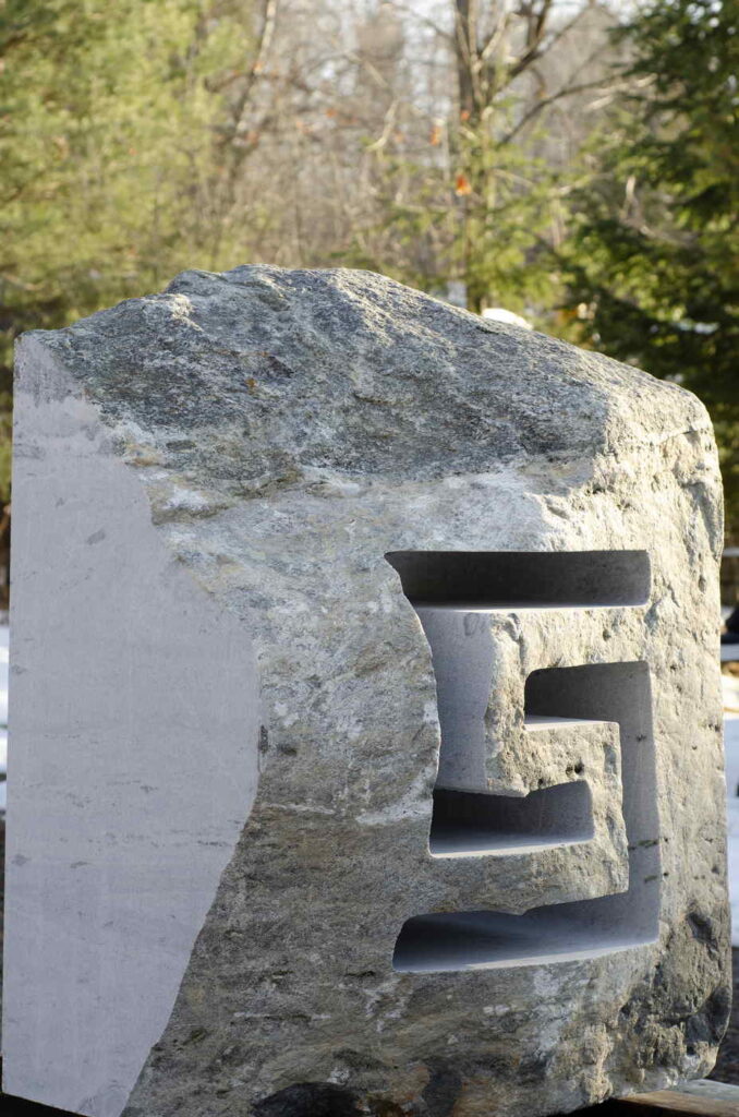 Gneiss boulder sculpture LED light