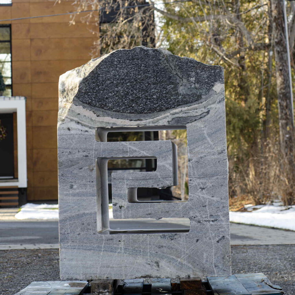 Gneiss boulder sculpture LED light